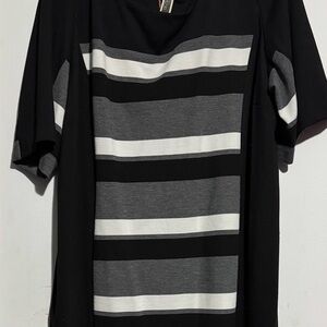 Julian Taylor Black and White Striped Midi Dress